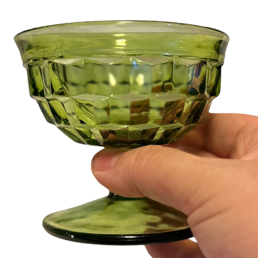 Vintage Indiana Glass Whitehall Avocado Green Sherbet Cups Set of 2 MCM Retro - Picture 9 of 16